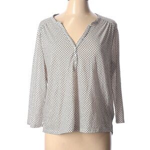 H&M Split Neck Henley Tree Dotted Blouse, Cream/Black, Size L